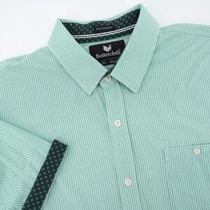 Buttercloth Icy Cotton Striped Button Down Shirt Mint Green Mens 2XL XXL‎